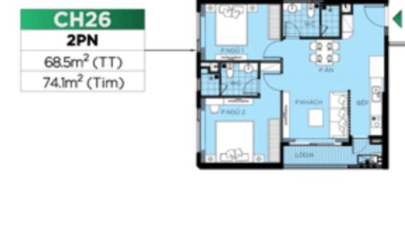 Bán căn hộ chung cư 2PN, căn góc 80m2